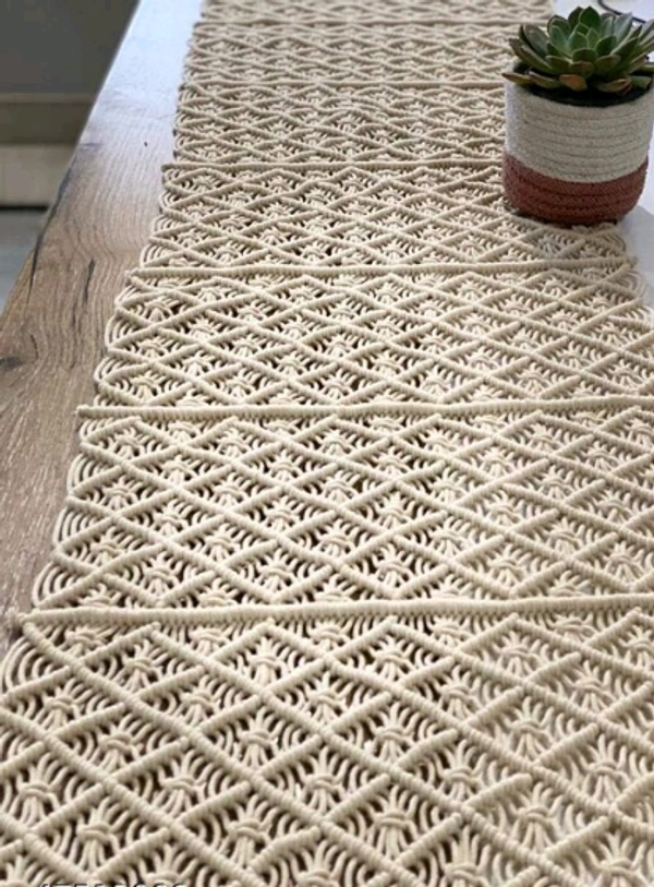 Unique Cotton Table Runner - Free Size, Cream, Cotton, Pack of1